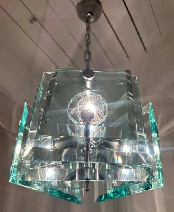 Mid-Century Italian Square Green Glass Chandelier by Lupi Cristal Luxor - Image 3