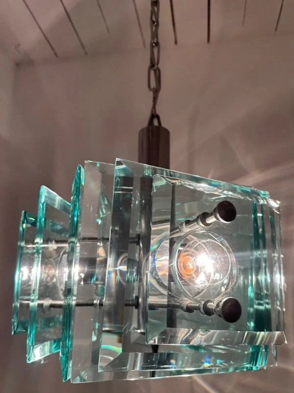 Mid-Century Italian Square Green Glass Chandelier by Lupi Cristal Luxor - Image 4