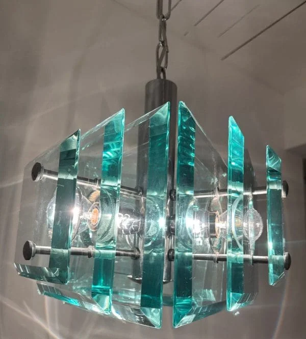 Mid-Century Italian Square Green Glass Chandelier by Lupi Cristal Luxor - Image 5