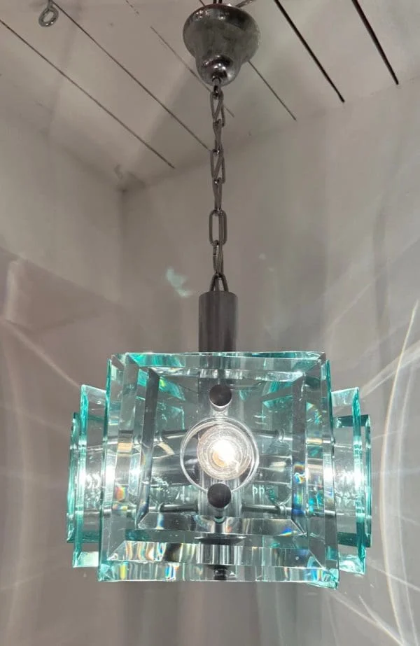 Mid-Century Italian Square Green Glass Chandelier by Lupi Cristal Luxor - Image 6