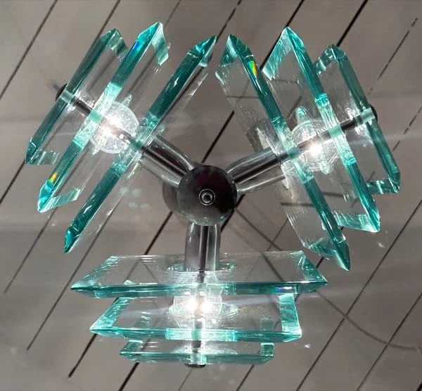 Mid-Century Italian Square Green Glass Chandelier by Lupi Cristal Luxor - Image 8