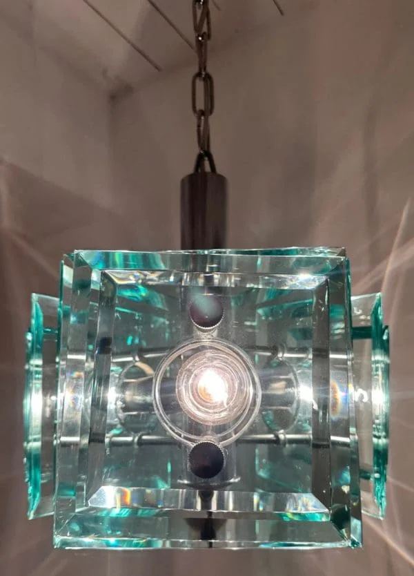 Mid-Century Italian Square Green Glass Chandelier by Lupi Cristal Luxor - Image 9