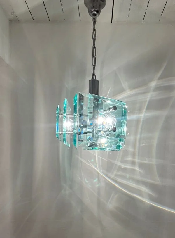 Mid-Century Italian Square Green Glass Chandelier by Lupi Cristal Luxor - Image 10