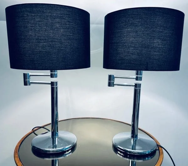 Pair of 1970S USA Nessen Swing Arm Chrome Table Lamps