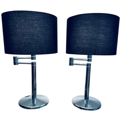 Pair of 1970S USA Nessen Swing Arm Chrome Table Lamps