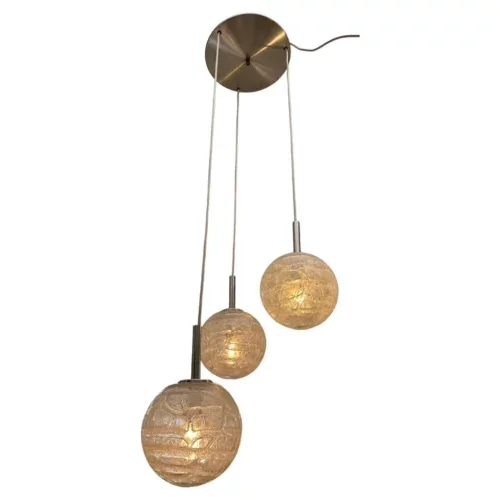 Midcentury Triple Globe Doria Leuchten Crackle Glass Pendant Light C 1970s