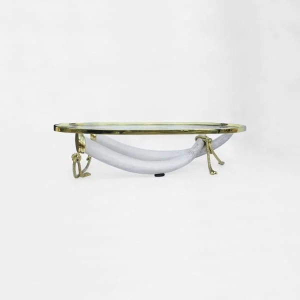 Italo Valenti Brass and Faux Elephant Tusks Coffee Table Circa 1970s - Image 2