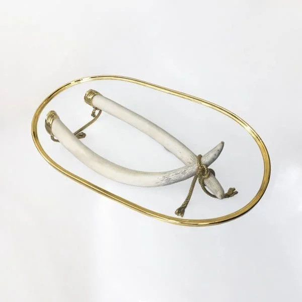 Italo Valenti Brass and Faux Elephant Tusks Coffee Table Circa 1970s - Image 3