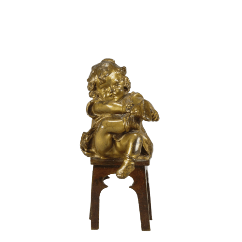 Early 20th Century Spanish Patinated Gilt Bronze"Girl Putting on her Shoe" by Juan Clara