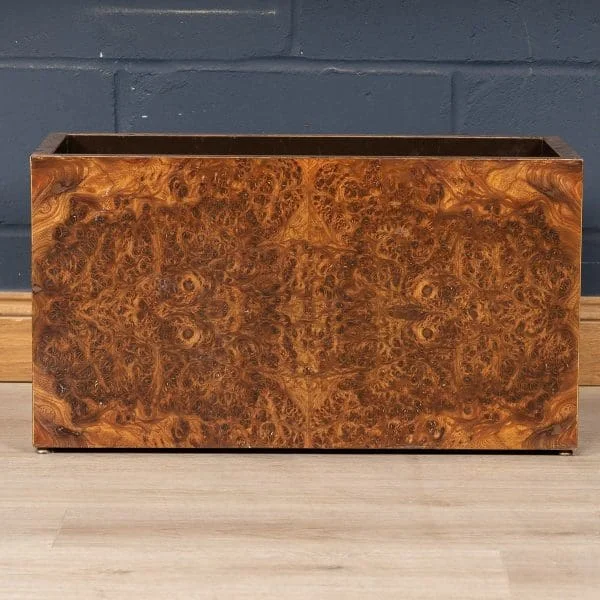 Large Burled Walnut Veneer Jardiniere by Willy Rizzo, Italy Circa 1970 - Image 4