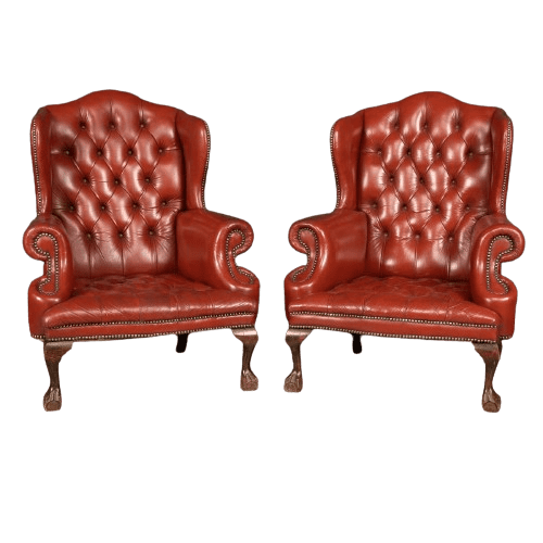 Pair of Leather Wingback Armchairs, England, Late 20th Century
