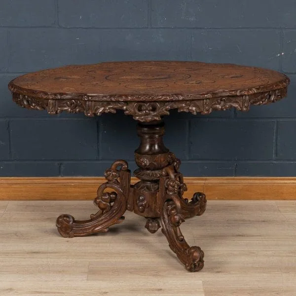 Massive Antique Black Forest Tilt-Top Table, Switzerland, Late 19th Century - Image 3