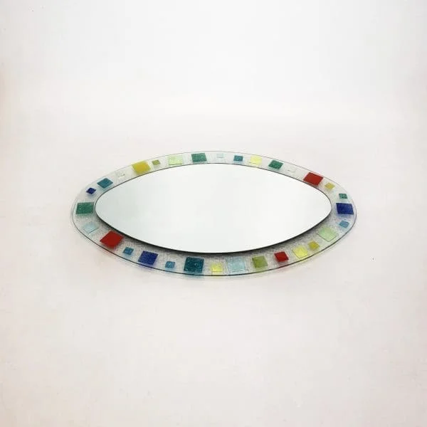 Small Murano Glass Oval Mirror 1970s Italian Barovier & Toso Style Vintage Retro - Image 7