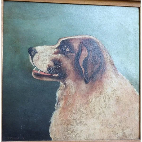 PAIR OF PRIMITIVE OIL PAINTINGS OF DOGS - Image 3