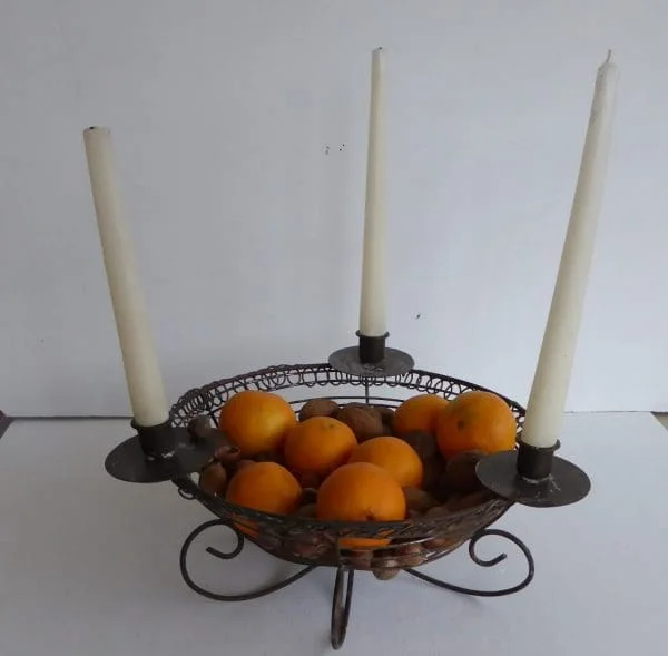 French hand made Egg basket with three candle holders - Image 2