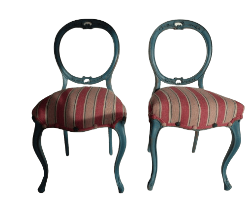 Pair of balloon back Antique Ornate solid mahogany chairs