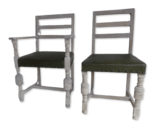 Antique Set Of 8 Solid Oak Weathered Bleached Ladderback Chairs