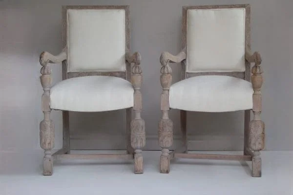 Pair Of Antique French Bleached Weathered Armchairs