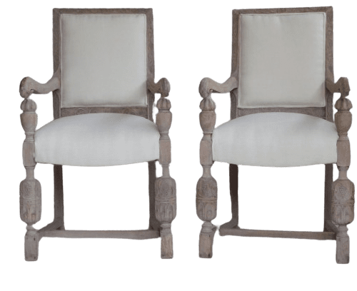 Pair Of Antique French Bleached Weathered Armchairs