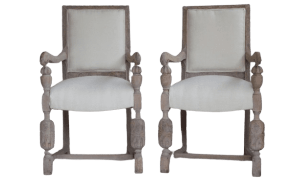 Pair Of Antique French Bleached Weathered Armchairs