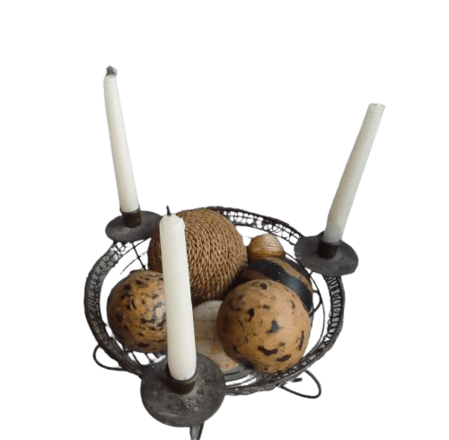 French hand made Egg basket with three candle holders