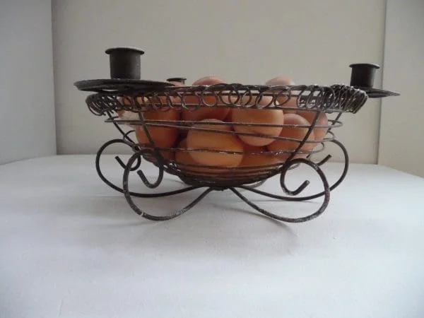 French hand made Egg basket with three candle holders - Image 6