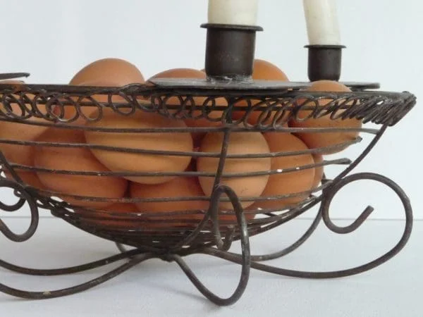 French hand made Egg basket with three candle holders - Image 4