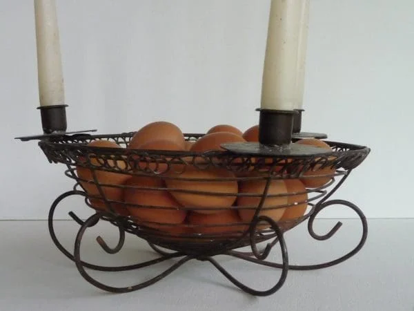 French hand made Egg basket with three candle holders - Image 5