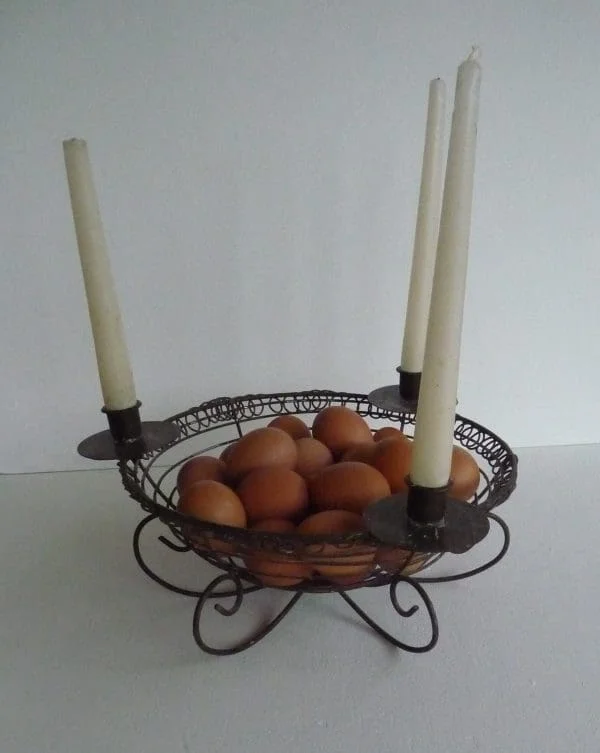 French hand made Egg basket with three candle holders - Image 3