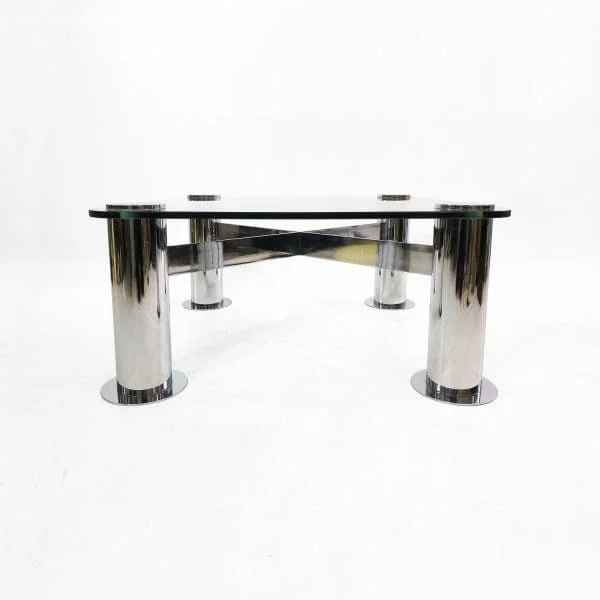 Postmodern Chrome and Glass Coffee Table by Leon Rosen for Pace Circa 1970s - Image 2