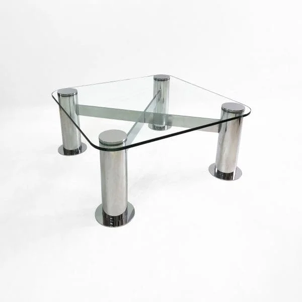 Postmodern Chrome and Glass Coffee Table by Leon Rosen for Pace Circa 1970s - Image 3