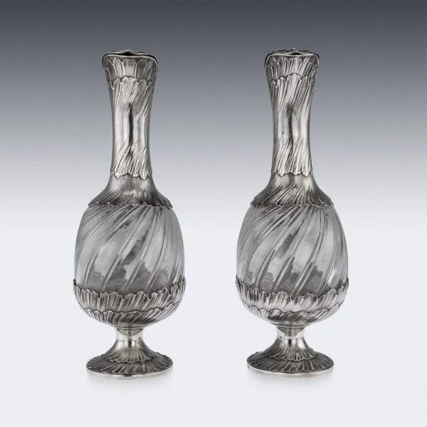 Pair of Antique Solid Silver and Glass Claret Jugs by Odiot, France Circa 1890 - Image 5