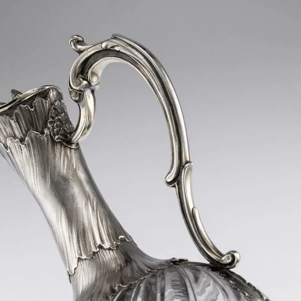 Pair of Antique Solid Silver and Glass Claret Jugs by Odiot, France Circa 1890 - Image 9