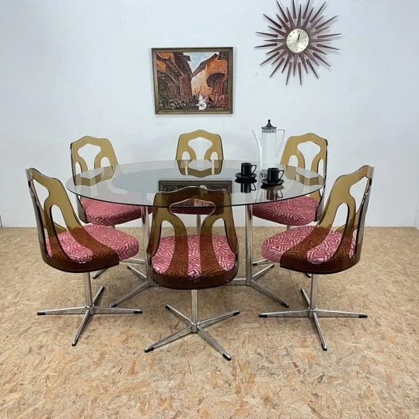 Mid Century 1960s Smoked Perspex Chairs and Glass Table - Image 5