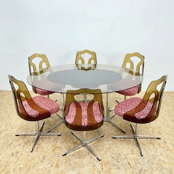 Mid Century 1960s Smoked Perspex Chairs and Glass Table - Image 4