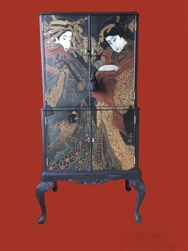 Queen Anne Vintage Reproduction Cocktail Cabinet. 'Geisha'