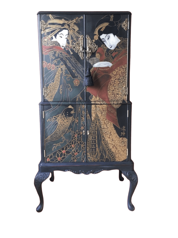 Queen Anne Vintage Reproduction Cocktail Cabinet. 'Geisha'