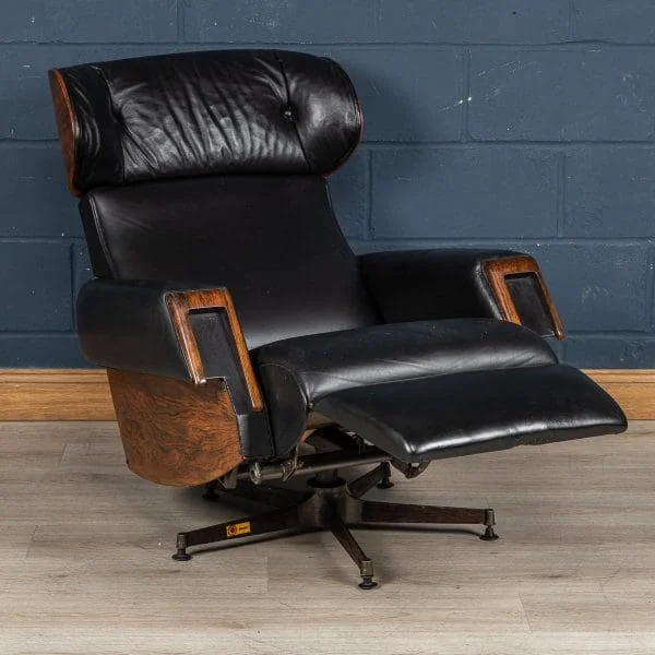 Mid Century Black Leather Recliner by Poltrona Oscar, Italy 1965 - Image 11