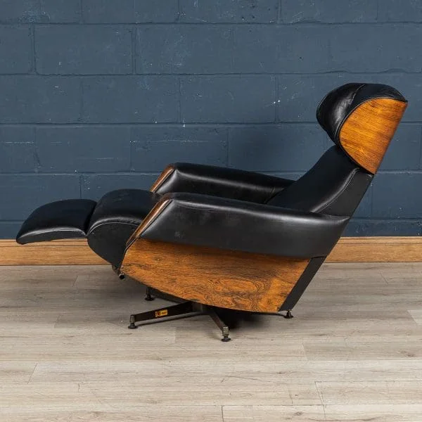 Mid Century Black Leather Recliner by Poltrona Oscar, Italy 1965 - Image 13