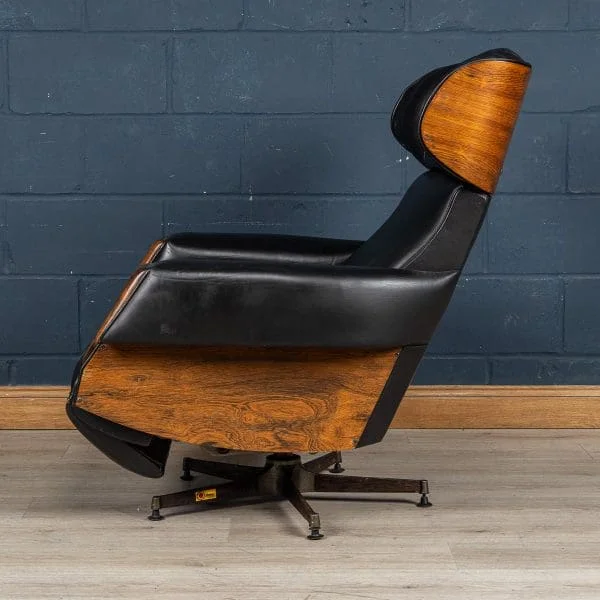 Mid Century Black Leather Recliner by Poltrona Oscar, Italy 1965 - Image 14