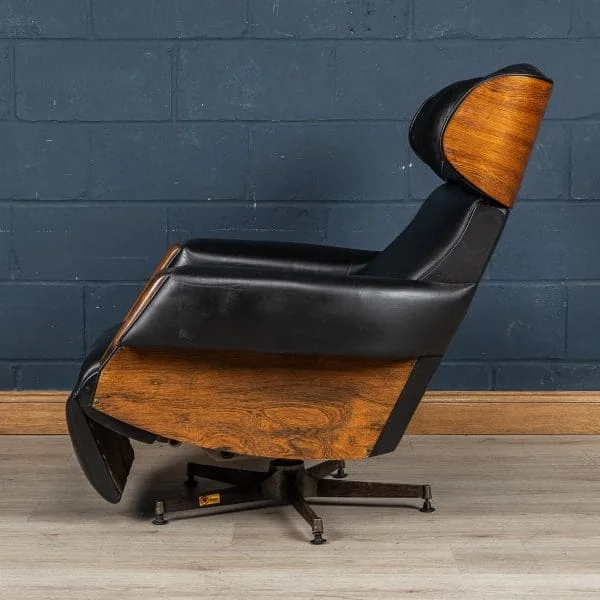 Mid Century Black Leather Recliner by Poltrona Oscar, Italy 1965 - Image 15