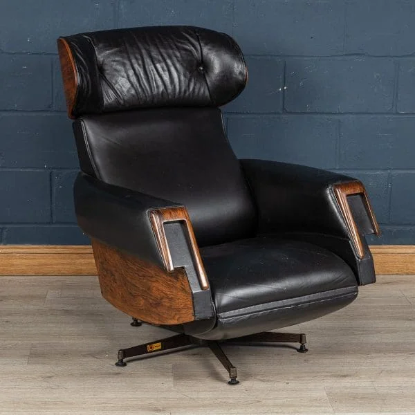 Mid Century Black Leather Recliner by Poltrona Oscar, Italy 1965 - Image 3