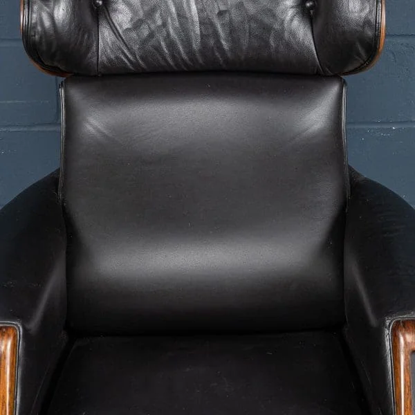 Mid Century Black Leather Recliner by Poltrona Oscar, Italy 1965 - Image 26