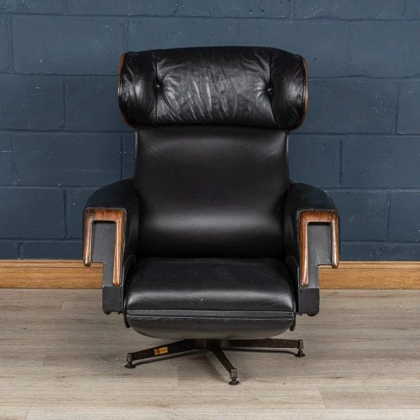 Mid Century Black Leather Recliner by Poltrona Oscar, Italy 1965 - Image 4