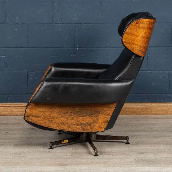 Mid Century Black Leather Recliner by Poltrona Oscar, Italy 1965 - Image 5