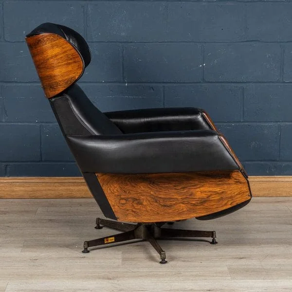 Mid Century Black Leather Recliner by Poltrona Oscar, Italy 1965 - Image 9