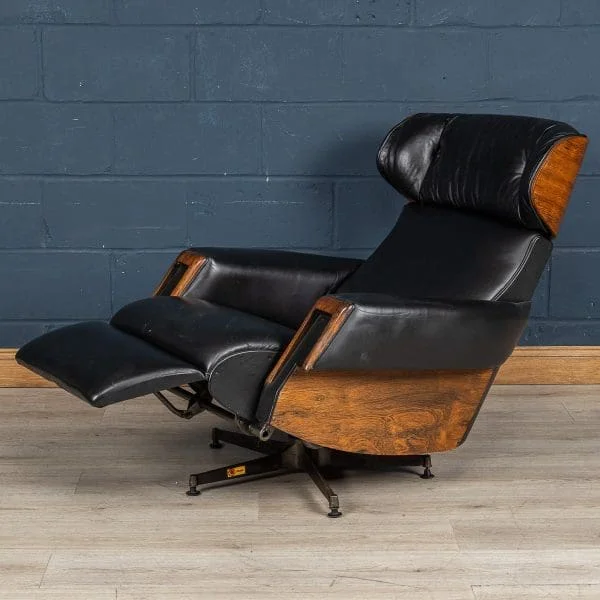 Mid Century Black Leather Recliner by Poltrona Oscar, Italy 1965 - Image 10