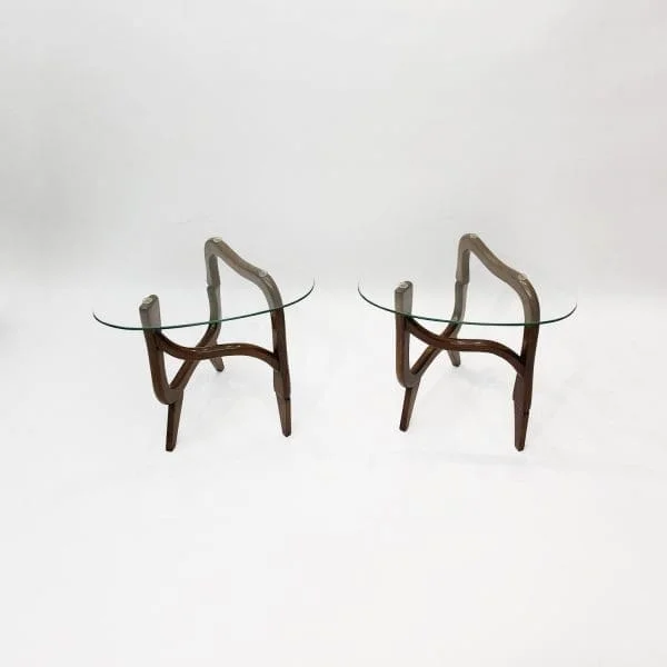 Midcentury Italian Polymorphic Teak And Glass Side Tables Circa 1950s - Image 2