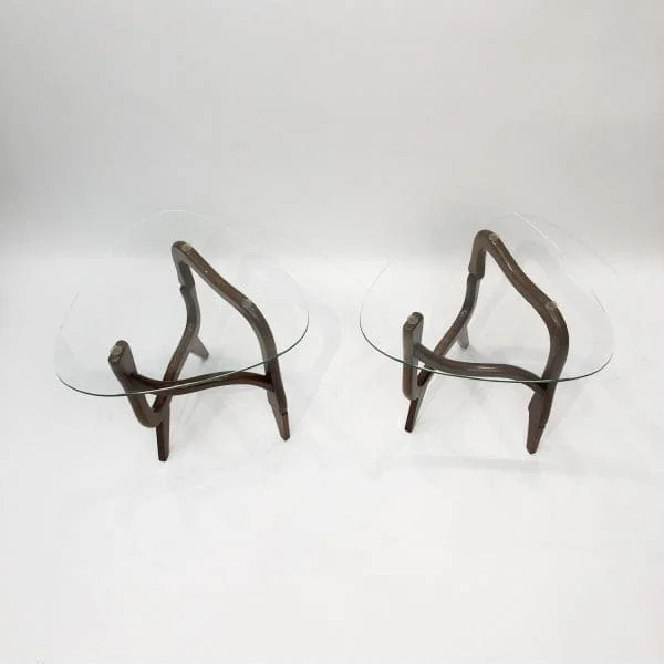 Midcentury Italian Polymorphic Teak And Glass Side Tables Circa 1950s - Image 3