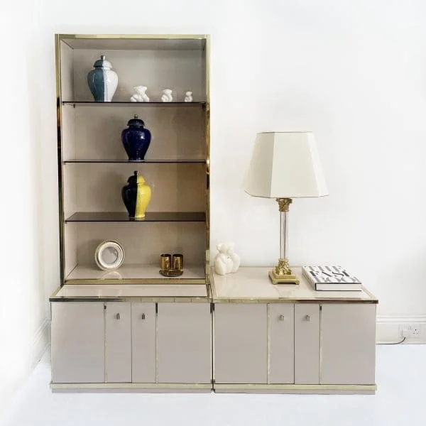 Vintage Italian Renato Zevi Beige & Brass Display Cabinet Circa 1970s - Image 2